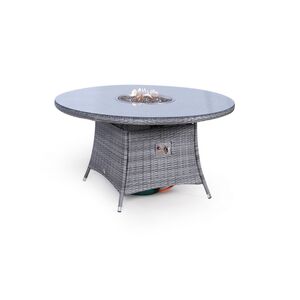 Savannah Fire Pit Round Rattan Patio Dining Set - Grey / 6 by Giardino