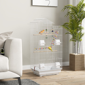 PawHut Bird Cage for Small Birds with Accessories - White by PawHut