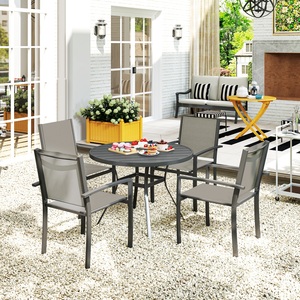Outsunny 5 Piece Garden Furniture Set with 4 Stackable Chairs - Dark Grey by Outsunny
