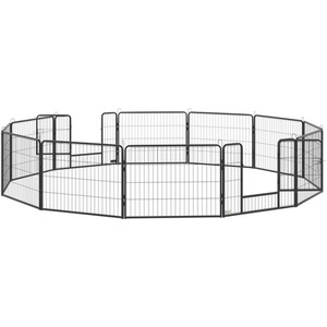 12 Panels Heavy Duty Play Pen, for Small and Medium Pets - Grey / 60cm by PawHut