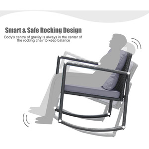 PE Rattan Rocking Chair Set with Cushion - Grey by Costway