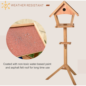 PawHut Wooden Bird Table Freestanding Feeding Station for Garden - Natural by Pawhut