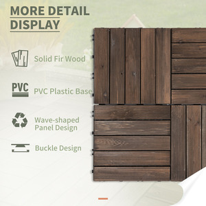 Outsunny Solid Wood Interlocking Decking Tiles - Black by Outsunny