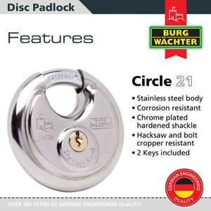 Stainless Steel Disc Padlock 70mm by Burg-Wachter