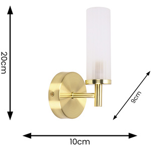 Pair of - Canya IP44 Bathroom Frosted Reeded Glass Wall Lights LED Bulb - Gold by ValueLights