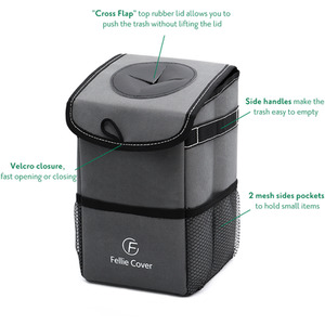 Car Trash Bin Bag with Side Pockets - Grey by Livingandhome
