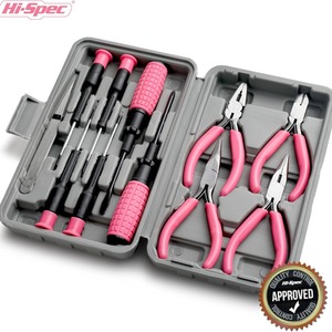 11Piece Pink Womens Small DIY Tool Kit Pliers, Cutters Screwdrivers - Pink by Hi-Spec