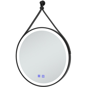 Round Bathroom Mirror with LED Lights, Leather Belt by AicaBathroom