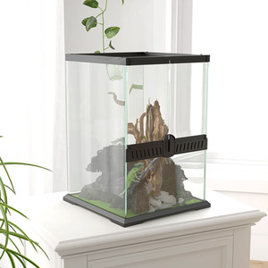 PawHut Glass Reptile Terrarium for Lizards, Frogs, Snakes, Turtles - Black / ABS Steel Tempered Glass Glass / Tempered Glass Steel Wire ABS Glass Steel Wire by PawHut