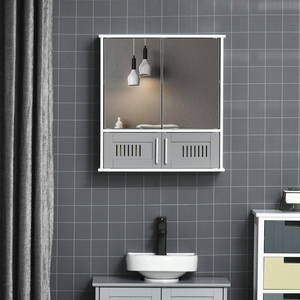 kleankin Bathroom Mirror Cabinet Wall Mount Storage Cupboard - Grey by kleankin