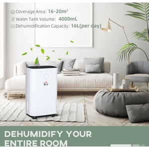 HOMCOM 16L Day 4L Portable Quiet Dehumidifier Home Laundry - White by HOMCOM