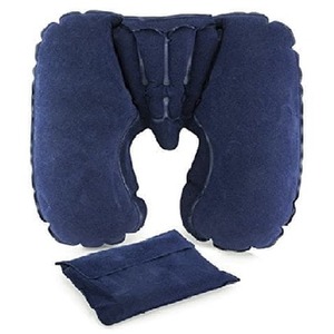 Travel Pillow with Neck and Head Support Velvet Cover - Blue