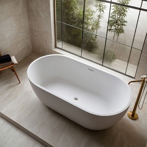 Girona Compact Freestanding Matt Stone Bath - White / 1800mm by Fino Stone