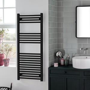 Bray Heated Towel Rail For Central Heating, Straight, Black - Black / 120cm by SolAire Heating Products