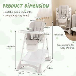 Baby High Chair Foldable Toddler Dining Chair - Beige by Costway