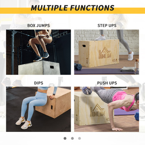 HOMCOM 3-in-1 Wooden Plyometric Jump Box with Handle Openings - Nature by HOMCOM