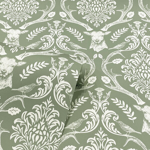 Stag Damask Sage Green Wallpaper - Sage Green