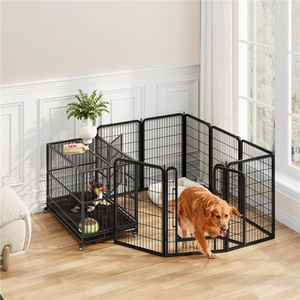 8 Panels Metal Dog Playpen Pet Exercise Barrier - Black / Large by Yaheetech