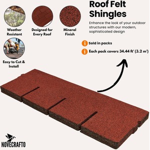 Premium Bitumen Roof Shingles for Sheds, Gazebos, and Outdoor Buildings 20 Pcs - Red by NOVECRAFTO