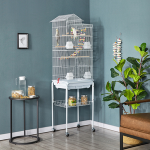 Rolling Metal Bird Cage with Detachable Stand - White by Yaheetech