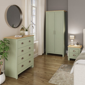 Lancaster 3 Piece Bedroom Set - Wardrobe, Chest of Drawers, Bedside - Sage Green by GFW