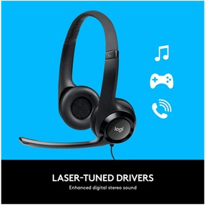 H390 Wired Headset Stereo Headphones with Noise Cancelling Microphone - Black by Logitech