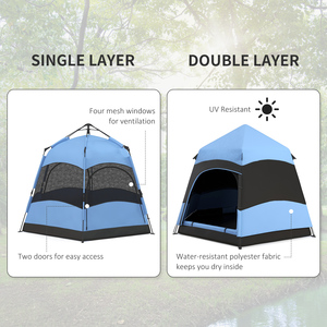 Outsunny Six Man Hexagon Pop Up Tent - Blue by Outsunny