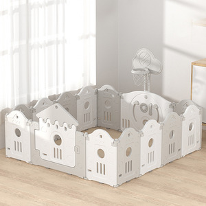 Foldable Baby Playpen with Hoop Playmat - Grey by Livingandhome