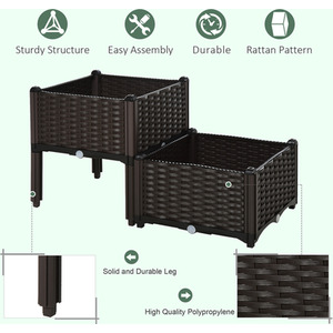 Outsunny Rattan Effect Raised Flower Planter Bed - Brown / Set 2 by Outsunny