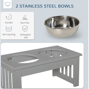 Pawhut Pet Feeder Raised Elevated with Stainless Steel Bowls - Grey by PawHut