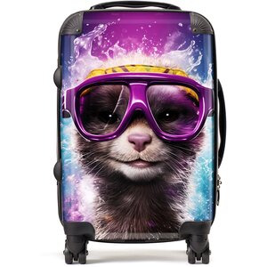 Splashart Ferret With Glasses Purple Suitcase - Purple / 52l by Warren Reed - Designer