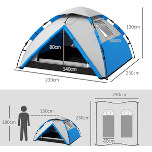 Outsunny 3-4 Man Camping Tent, Quick Setup Family Tent by Outsunny