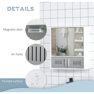 kleankin Bathroom Mirror Cabinet Wall Mount Storage Cupboard - Grey by kleankin