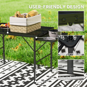Outsunny 4.5ft Height Adjustable Camping Table with 2 Wing Panels - Black by Outsunny