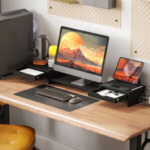 HOMCOM Adjustable Dual Monitor Stand Riser with Drawer - Black by HOMCOM