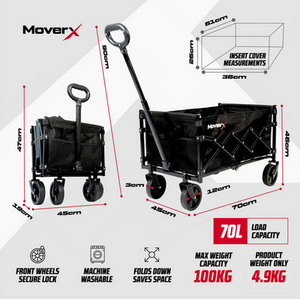 70L Folding Camping Trolley Festival Wagon - Black by MoverX