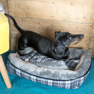 Grey Check Pet Dog Sofa Bed by Dreampaws