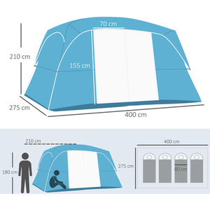 Outsunny Camping Tent Family Tent 4-8 Person 2 Room by Outsunny