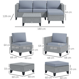 Outsunny 5 Pieces Patio Garden Rattan Furniture Set - Grey by Outsunny