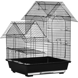 PawHut Bird Cage with Food Containers Perch Tray Handle for Finch - Black by PawHut