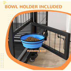 PawHut Heavy Duty Dog Crate on Wheels with Bowl Holder - Black / 74cm by PawHut