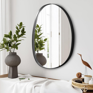 Irregular Oval Iron Frame Explosion-Proof Wall Mirror - Black by Livingandhome