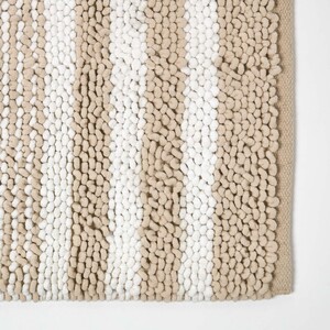 Chenille Stripe Bath Mat 100 Cotton, 50 x 80 cm - Beige by Homescapes