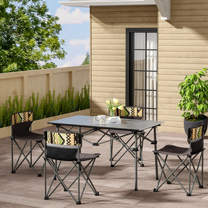 Outdoor Camping Table Chair Set Foldable Aluminum Pipe Picnic Furniture - Silvery / 92cm by Livingandhome