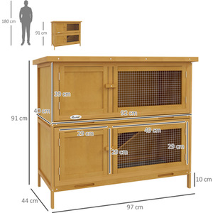 PawHut Double Decker Small Animal Hutch Bunny House - Yellow by PawHut