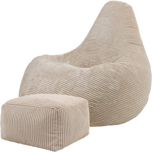 icon Dalton Gaming Bean Bag Chair and Footstool, Corduroy - Stone by icon