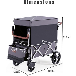 Push Pull Stroller Wagon with Adjustable Handle Bar - Grey by Costway