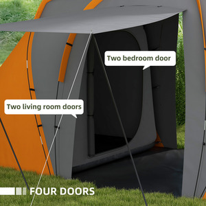 Outsunny 4-6 Man Tunnel Tent with 2 Bedroom and Living Area, Grey and Blue by Outsunny
