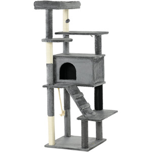 Cat Tree Tower for Indoor Cats with Scratching Post Cat House Toy D30-743V00GY - Grey by PawHut