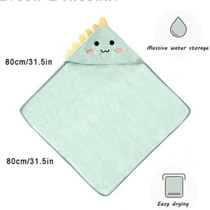 Ultra Soft Coral Fleece Hooded Baby Towel Dinosaur Design - Green by Dyzi